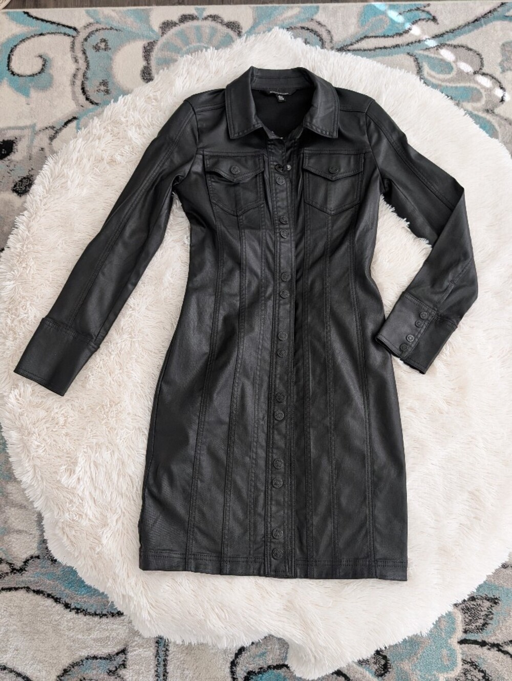 New WHITE HOUSE BLACK MARKETLong Sleeve Coated Denim Dress In Black 0